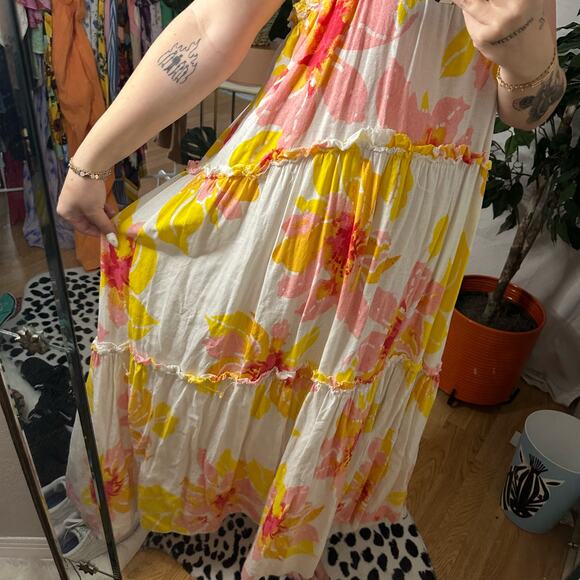 Free People Moonshine Midi Dress Floral Yellow White Medium - Picture 5 of 8